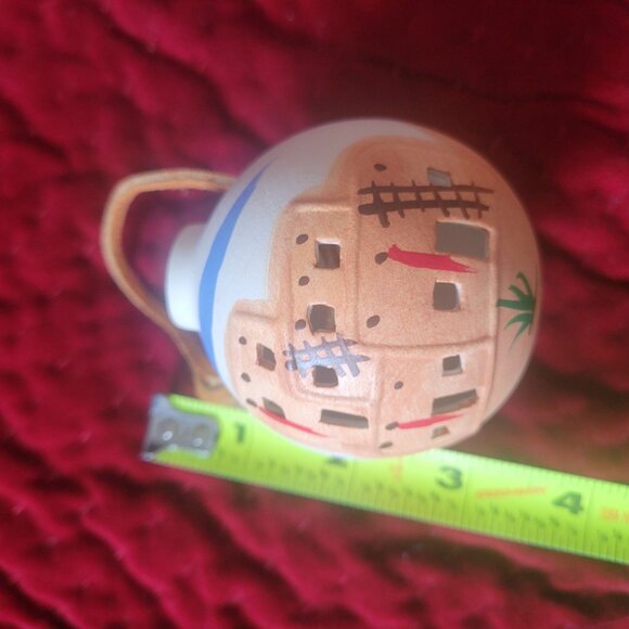 Handcrafted New Mexico Pueblo-Themed Ceramic Ornament With Leather Loop - Picture 7 of 10